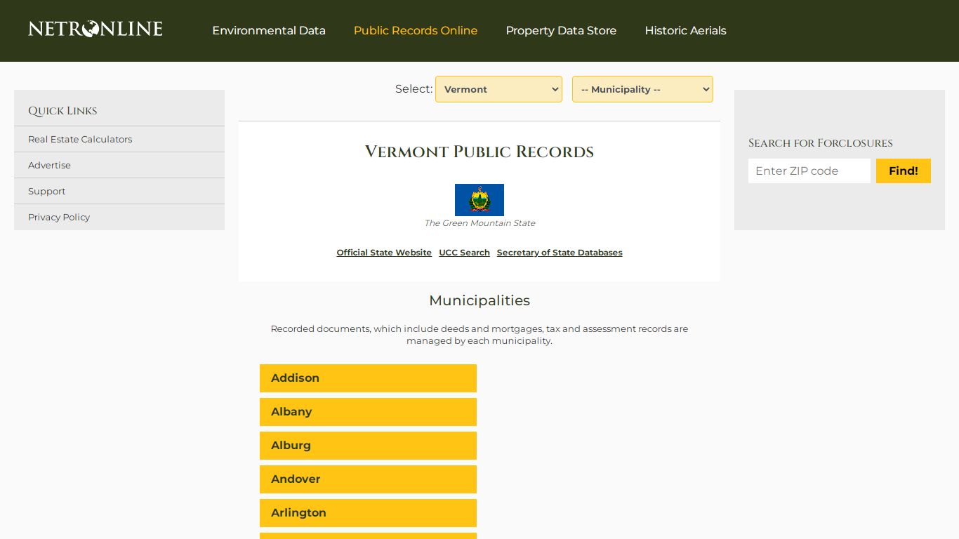 Vermont Public Records Online Directory - NETROnline.com